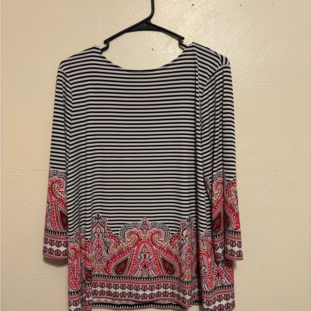 Chico's Black and White Boxy Blouse with 3/4 Sleeves